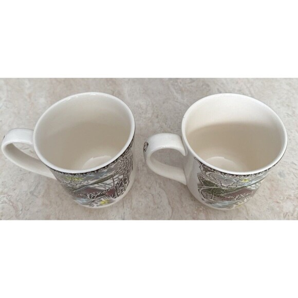 Vintage Johnson Bros The Friendly Village Covered Bridge Coffee Mugs Set of 2 - Picture 3 of 4